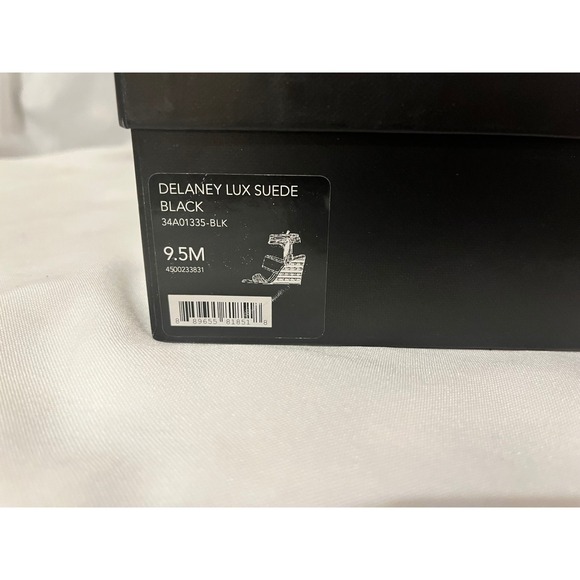 Coach Delaney Lux Suede Black Wedge Sandals Fringe Feather Charm BLK 9.5M - Picture 8 of 12